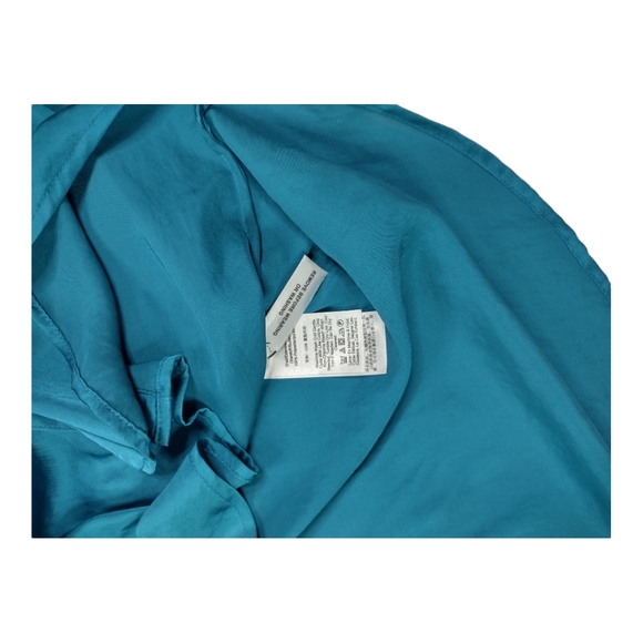 DKNY peacock colored Sz XS button up blouse Roll Up Long Sleeve Silky Feeling - Picture 7 of 15